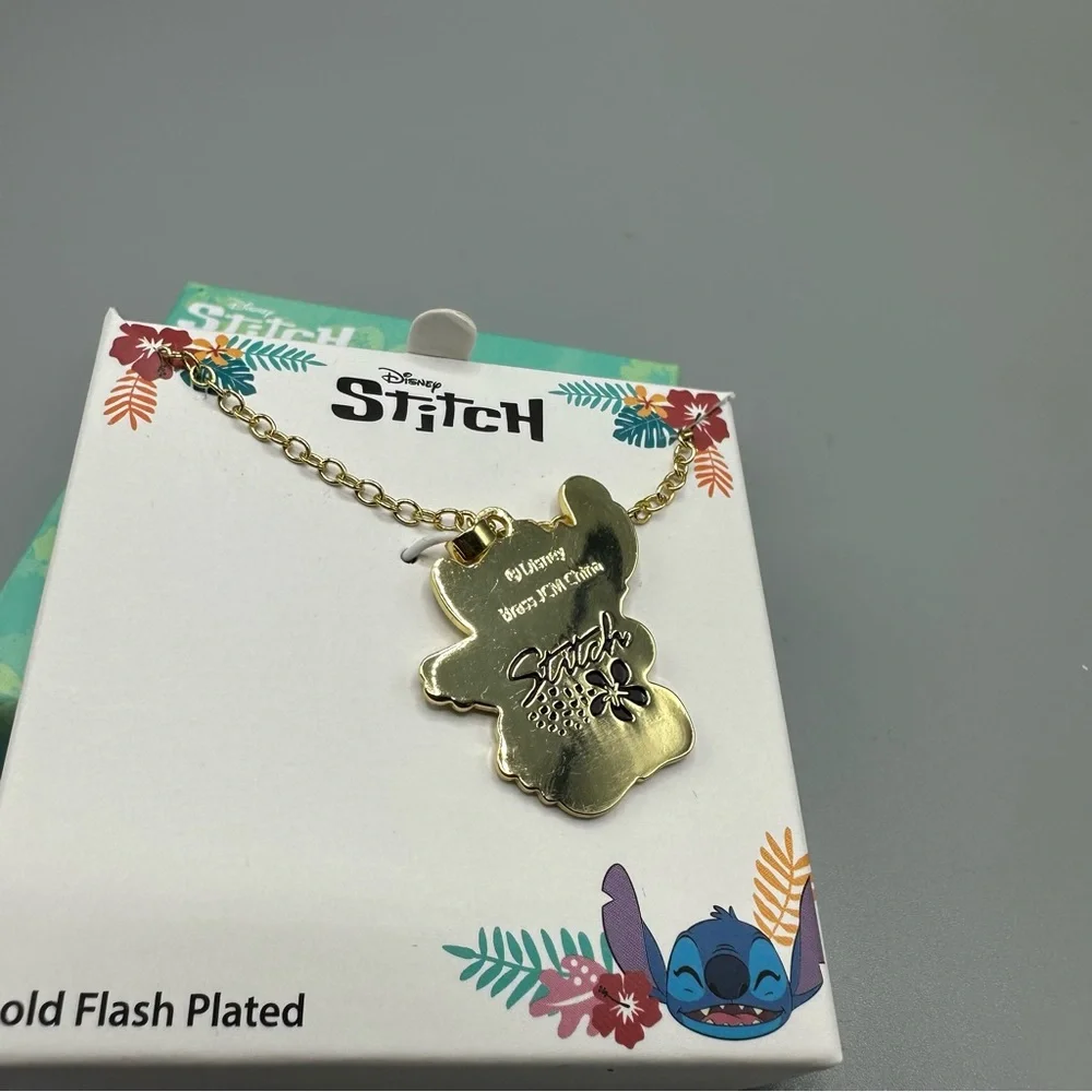 Disney Lilo and Stitch Yellow Gold Flash Plated Dancing Stitch Pendant Necklace